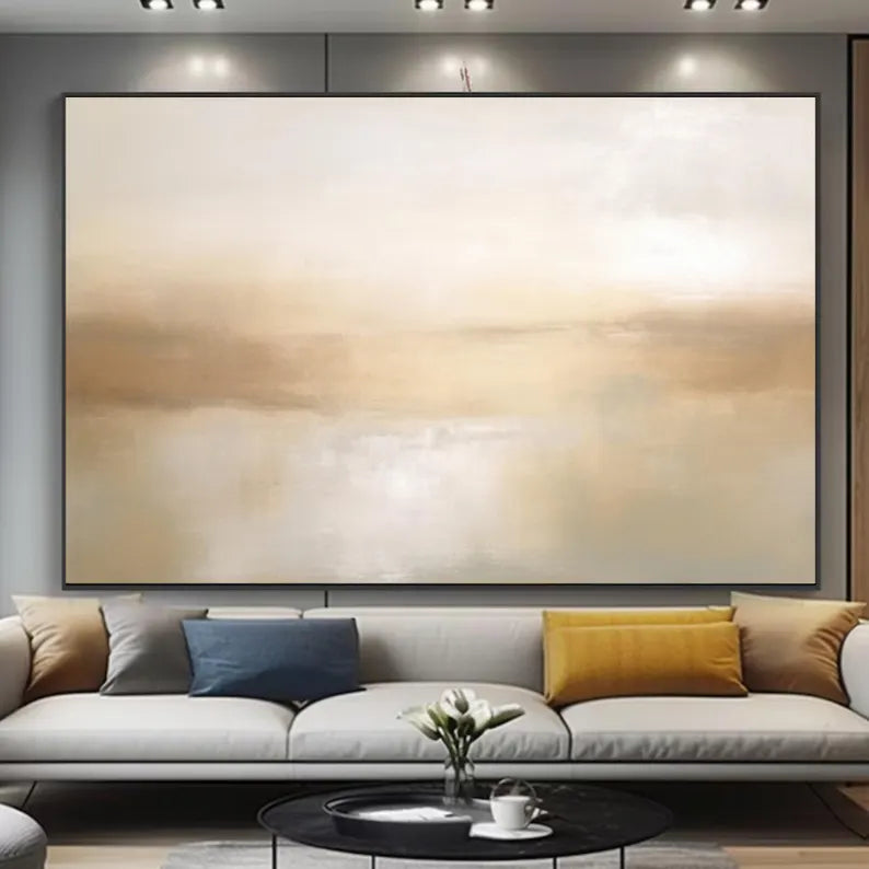 Elegant Beige 3D Minimalist Oil Painting for Modern Home Decor