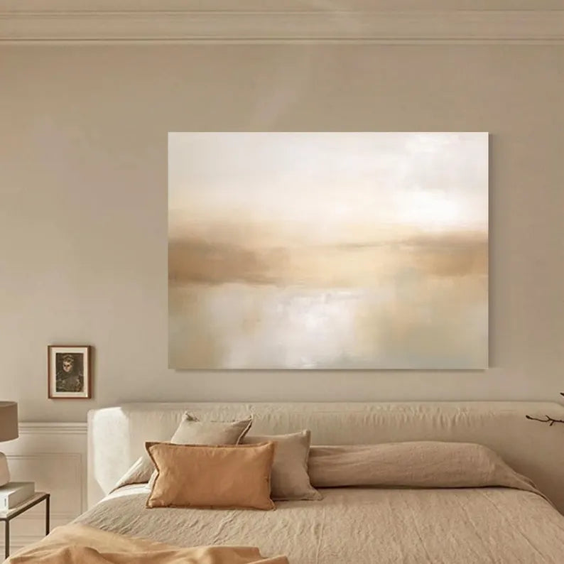 Elegant Beige 3D Minimalist Oil Painting for Modern Home Decor