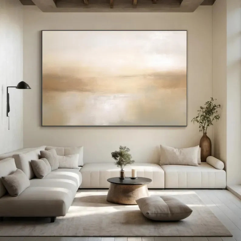 Elegant Beige 3D Minimalist Oil Painting for Modern Home Decor