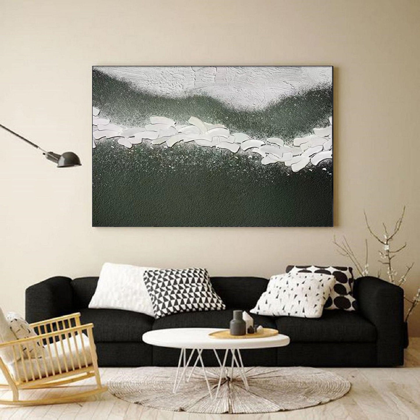 Aqua Serenity: Modern Blue and Green Abstract Oil Painting for Home Decor