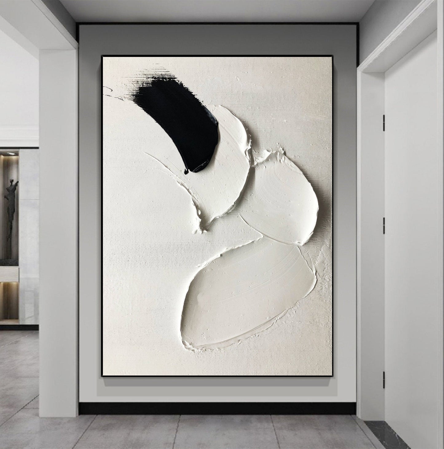 Contemporary Black and White Abstract Oil Painting for Modern Art Decor