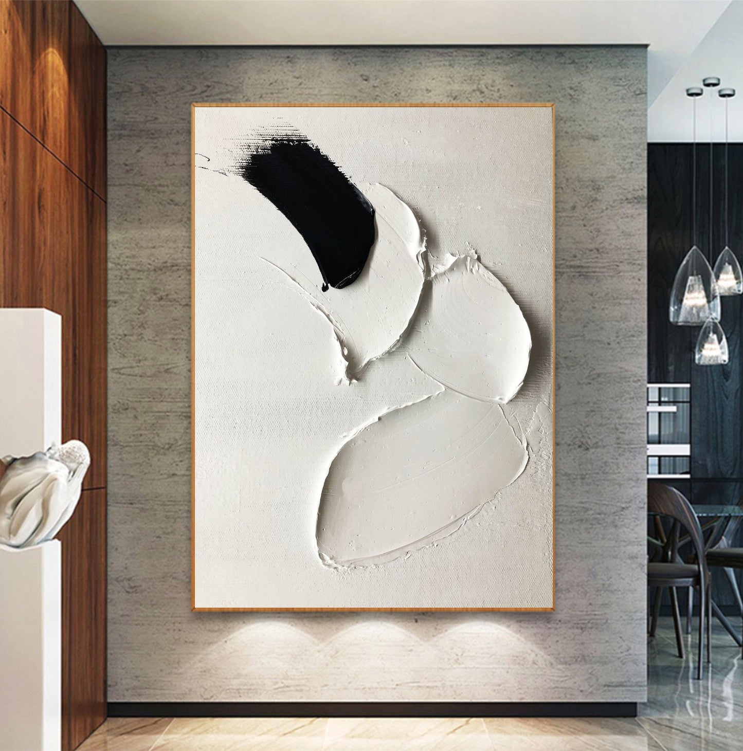 Contemporary Black and White Abstract Oil Painting for Modern Art Decor