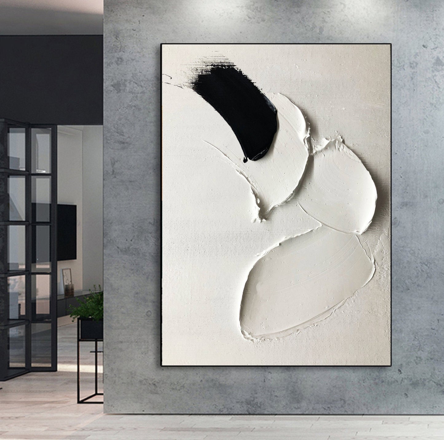 Contemporary Black and White Abstract Oil Painting for Modern Art Decor