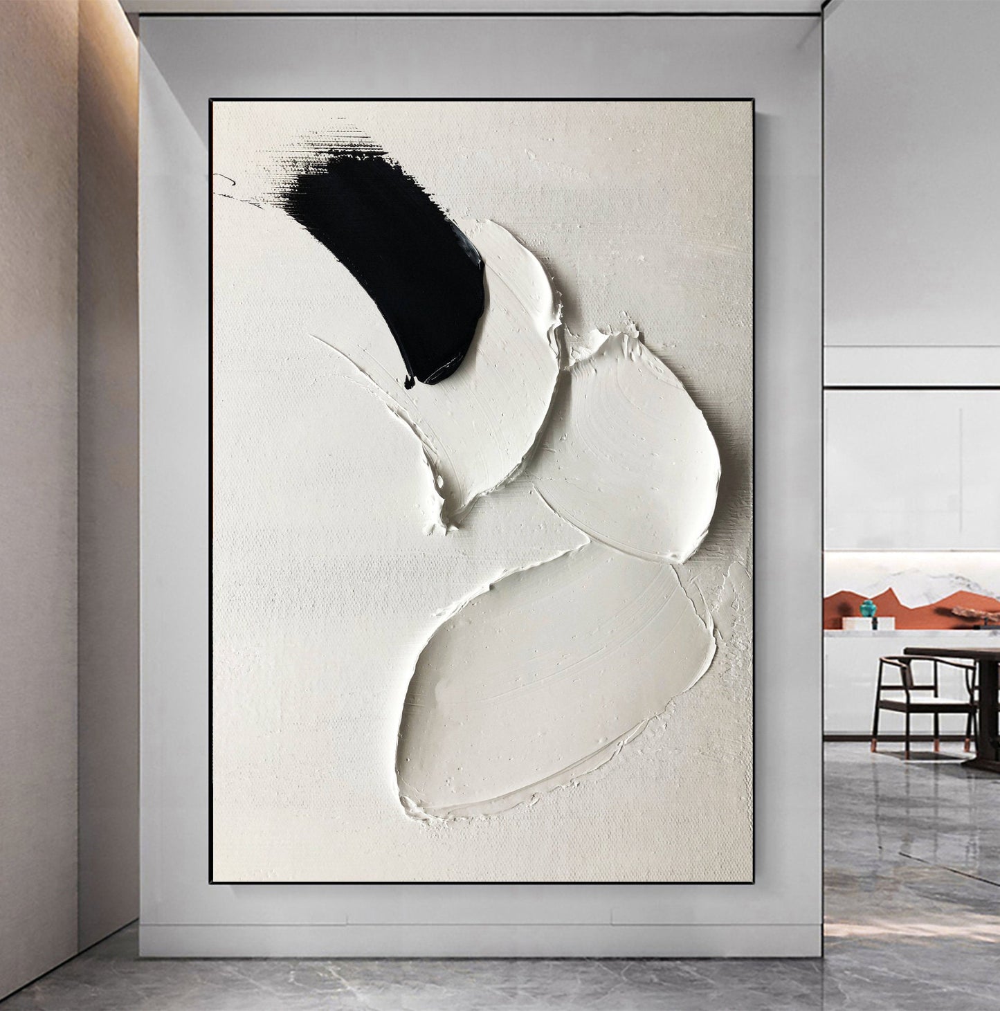Contemporary Black and White Abstract Oil Painting for Modern Art Decor