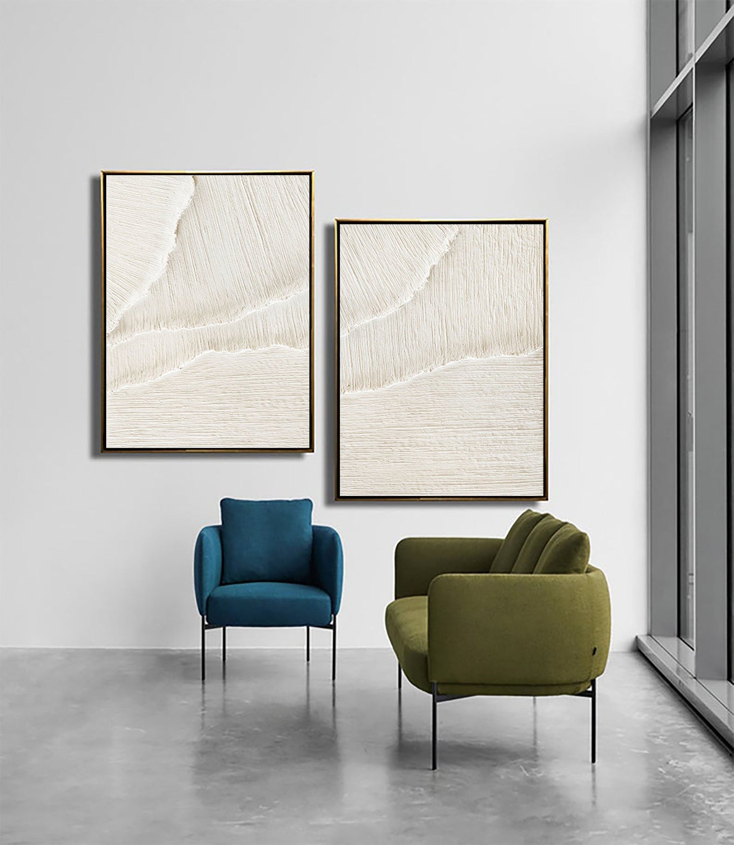 Elegant White Beige Minimalist Abstract Oil Paintings for Modern Decor
