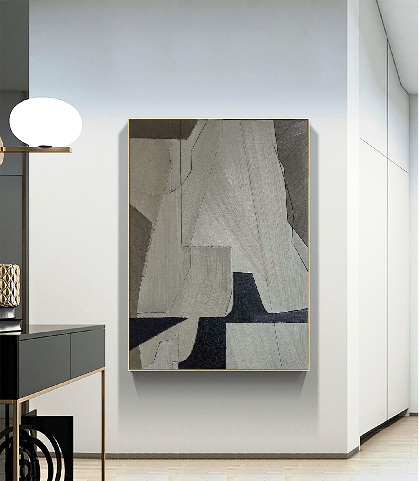 Elegant Grey Abstract Oil Painting for Modern Minimalist Home Decor