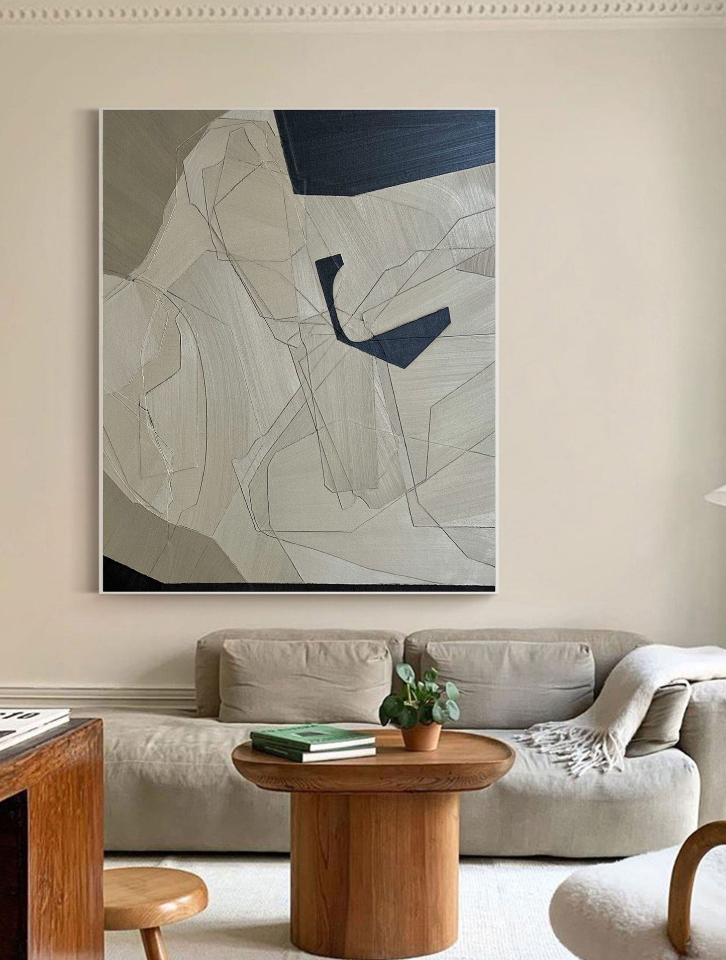 Contemporary Grey Minimalist Oil Painting for Modern Home Decor