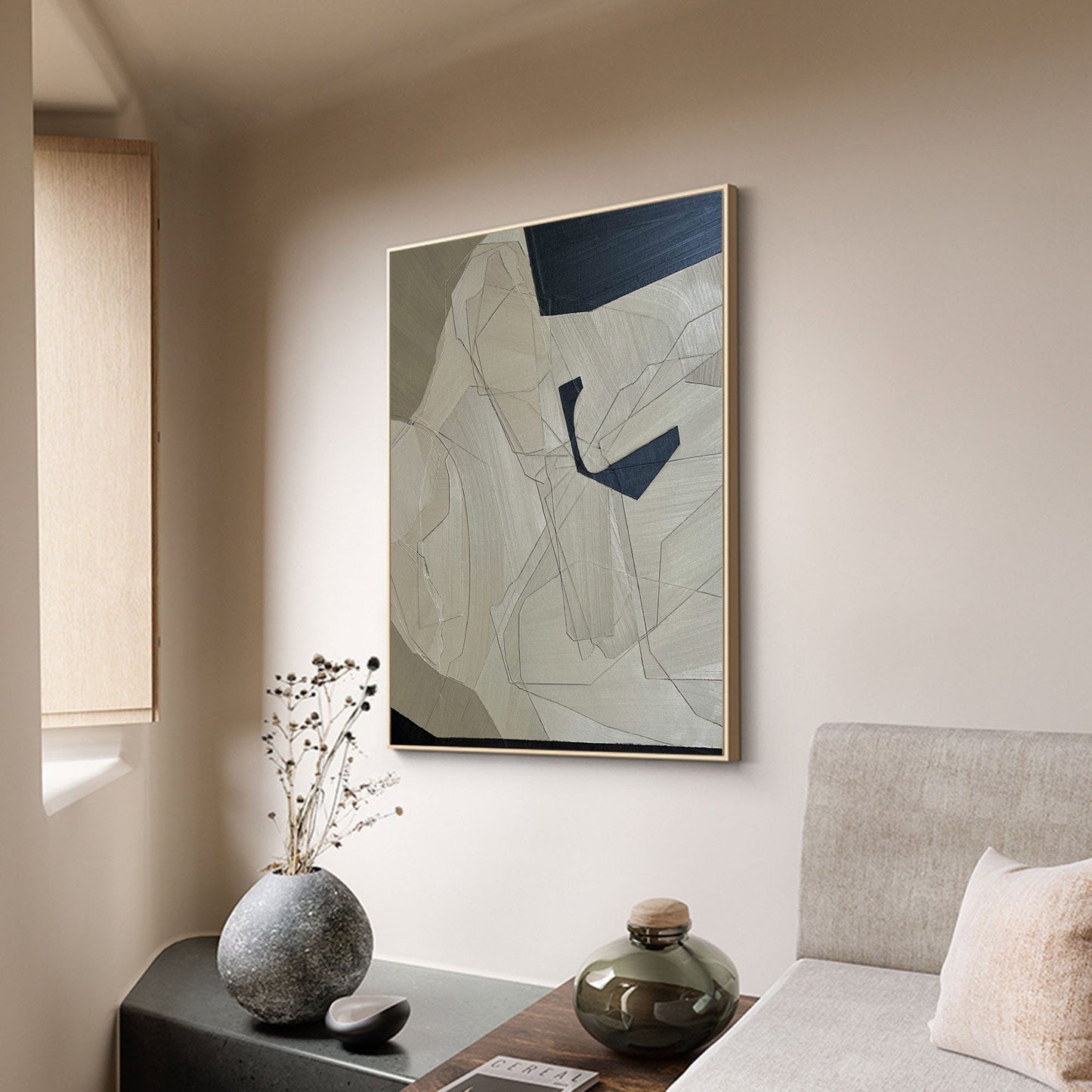 Contemporary Grey Minimalist Oil Painting for Modern Home Decor