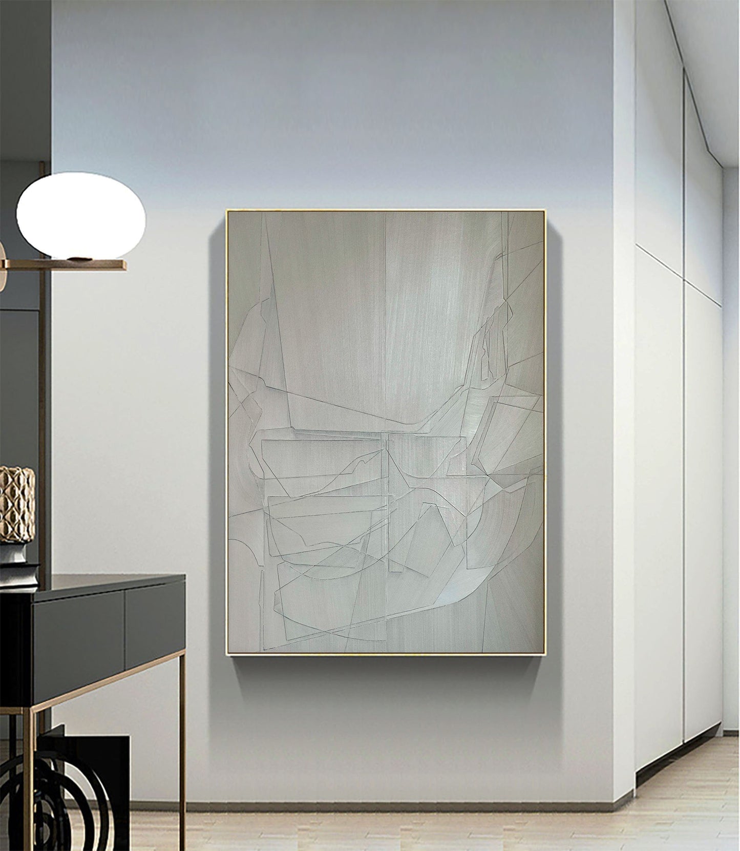 Contemporary Grey Abstract Oil Painting for Modern Home Decor
