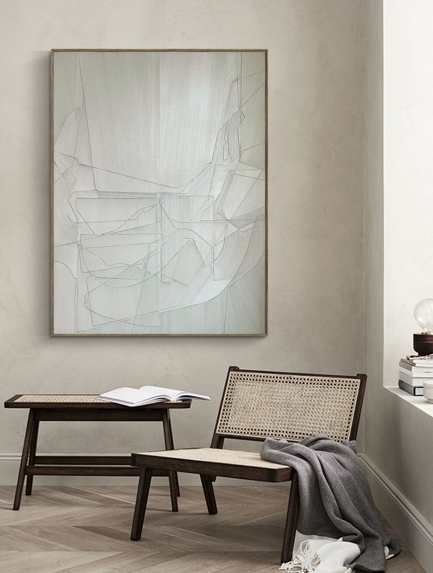 Contemporary Grey Abstract Oil Painting for Modern Home Decor
