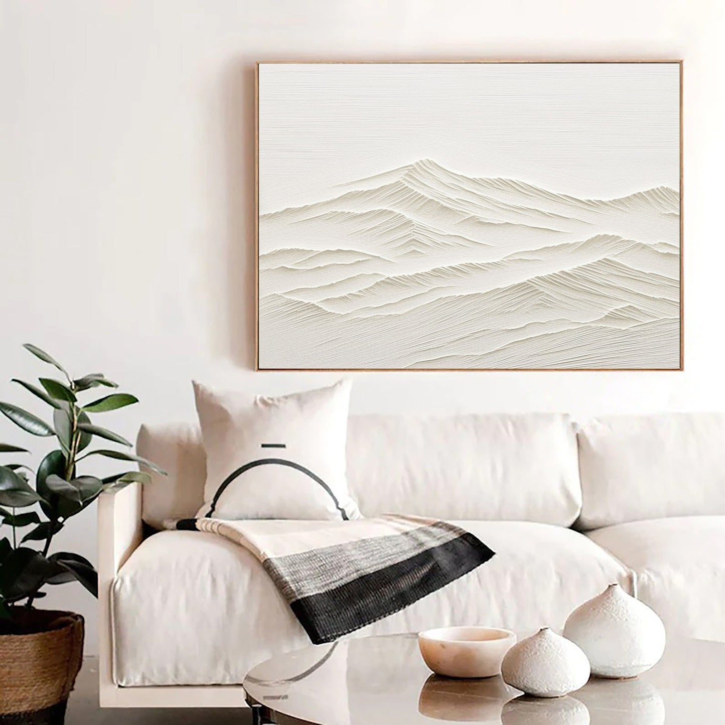 Elegant White Minimalist Abstract Landscape Oil Painting for Modern Home Decor