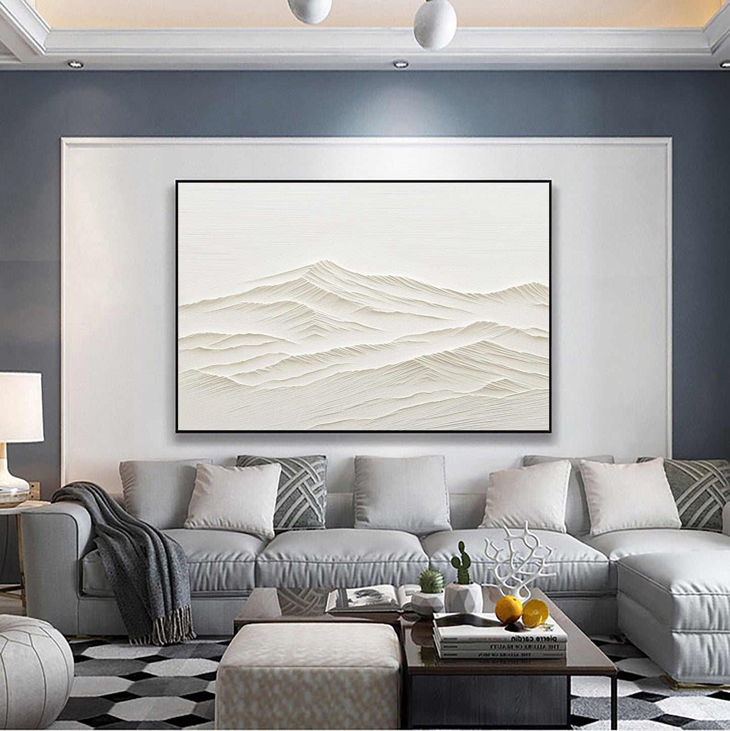 Elegant White Minimalist Abstract Landscape Oil Painting for Modern Home Decor