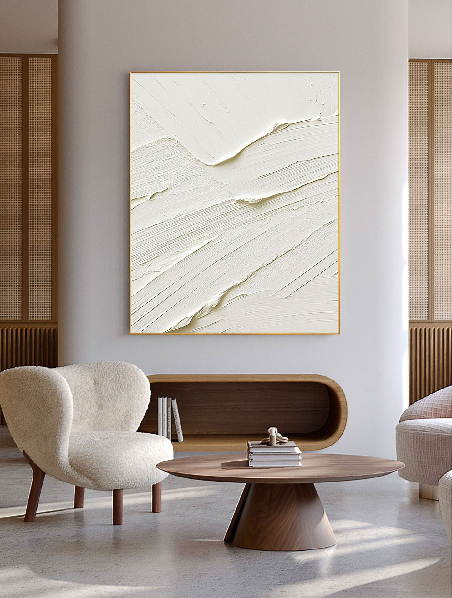 Elegant White Abstract Oil Painting for Modern Home Decor and Minimalist Aesthetics