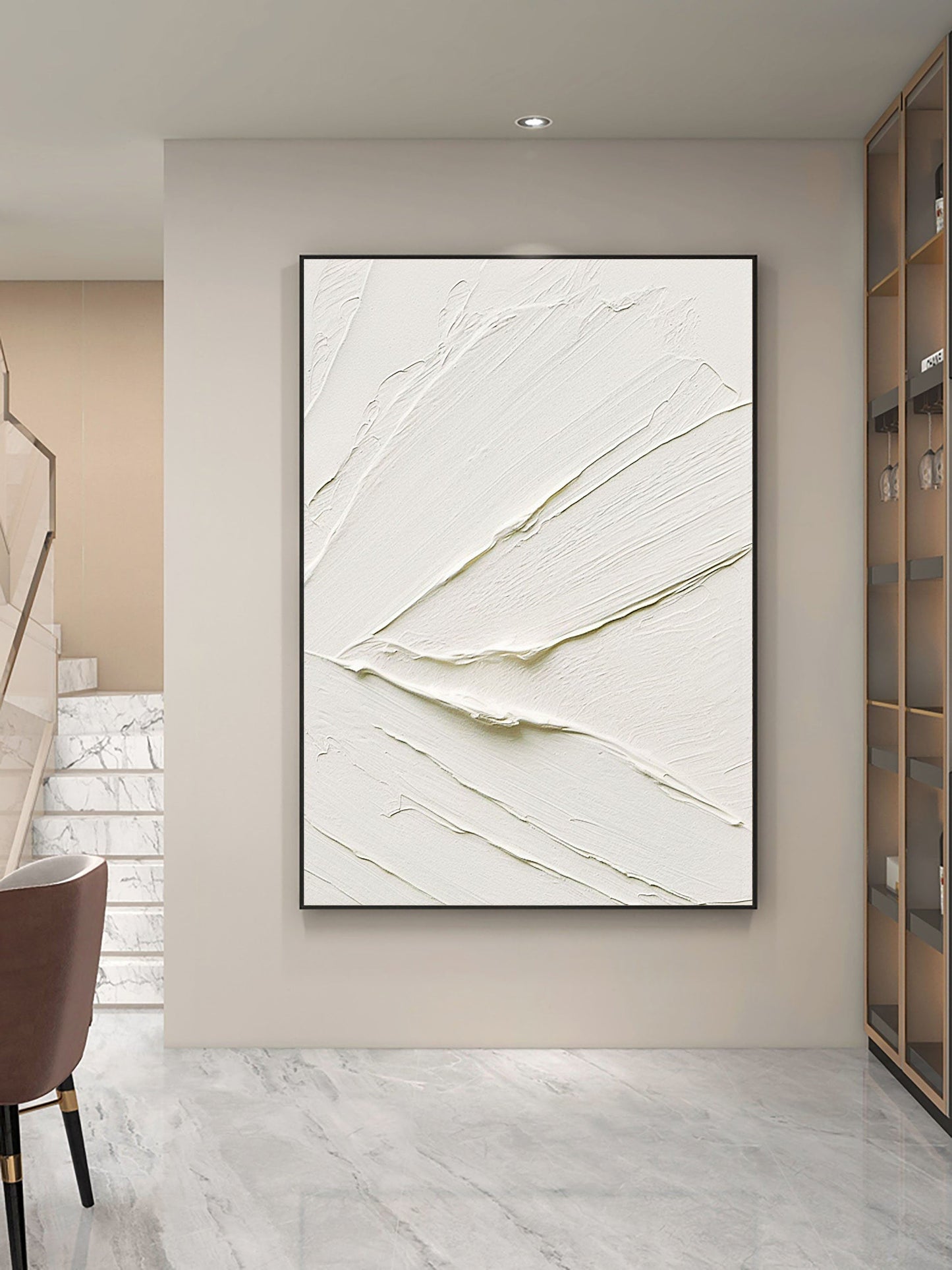 Elegant White Minimalist Oil Painting for Modern Home Décor and Interior Design