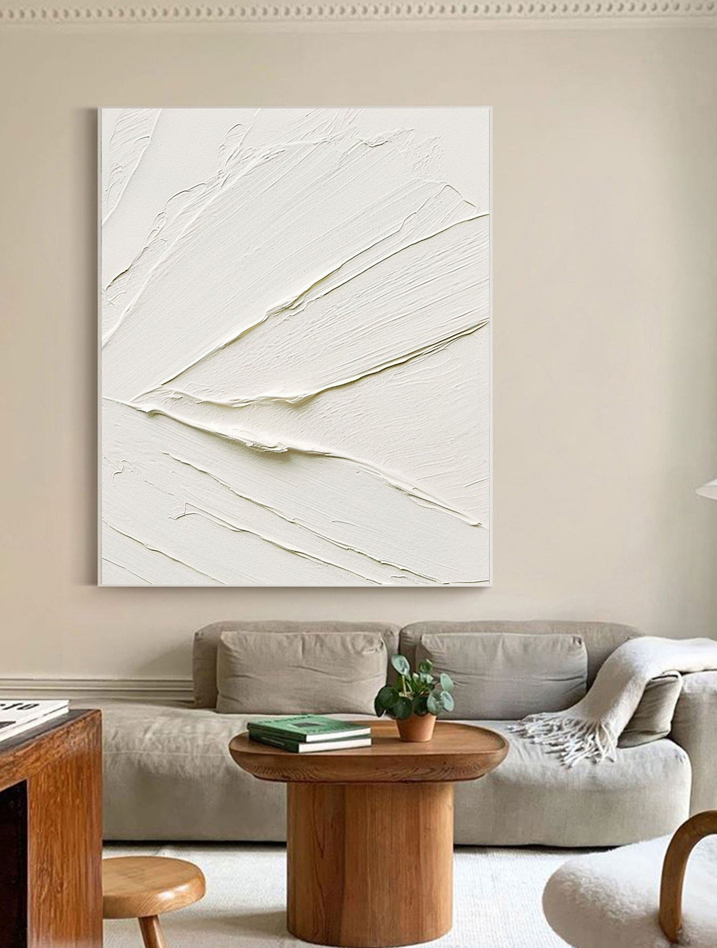 Elegant White Minimalist Oil Painting for Modern Home Décor and Interior Design