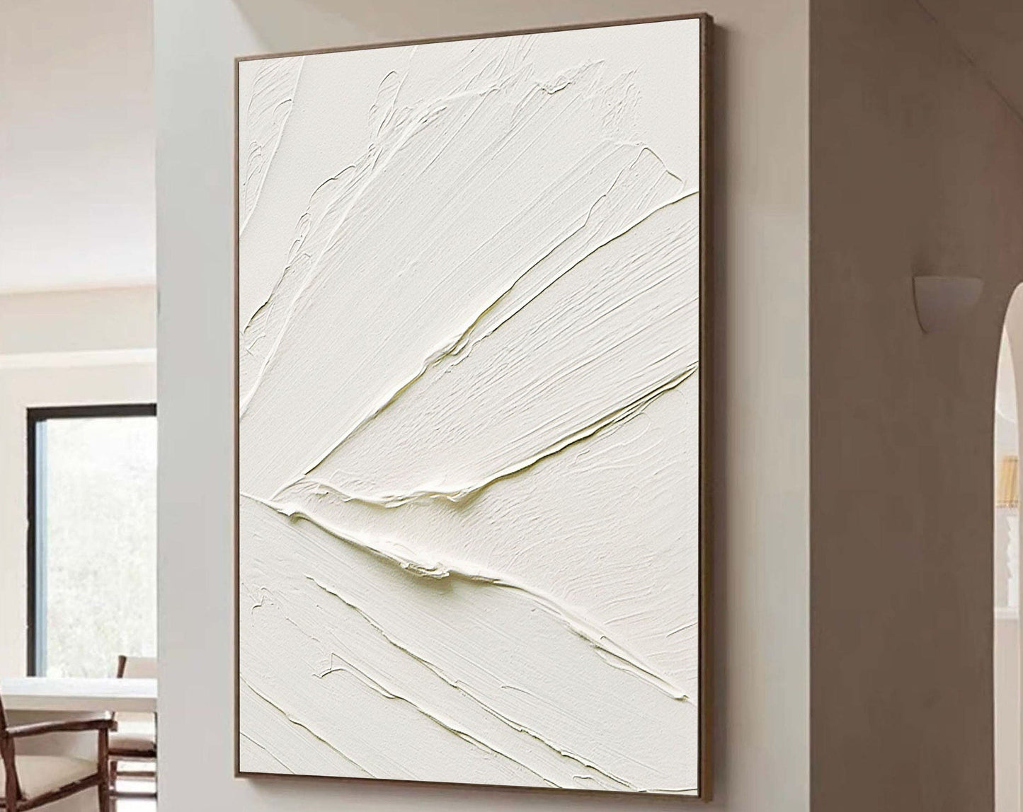 Elegant White Minimalist Oil Painting for Modern Home Décor and Interior Design