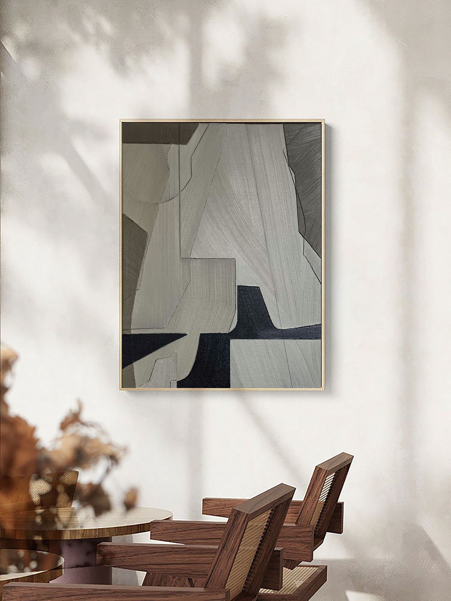 Elegant Grey Abstract Oil Painting for Modern Minimalist Home Decor