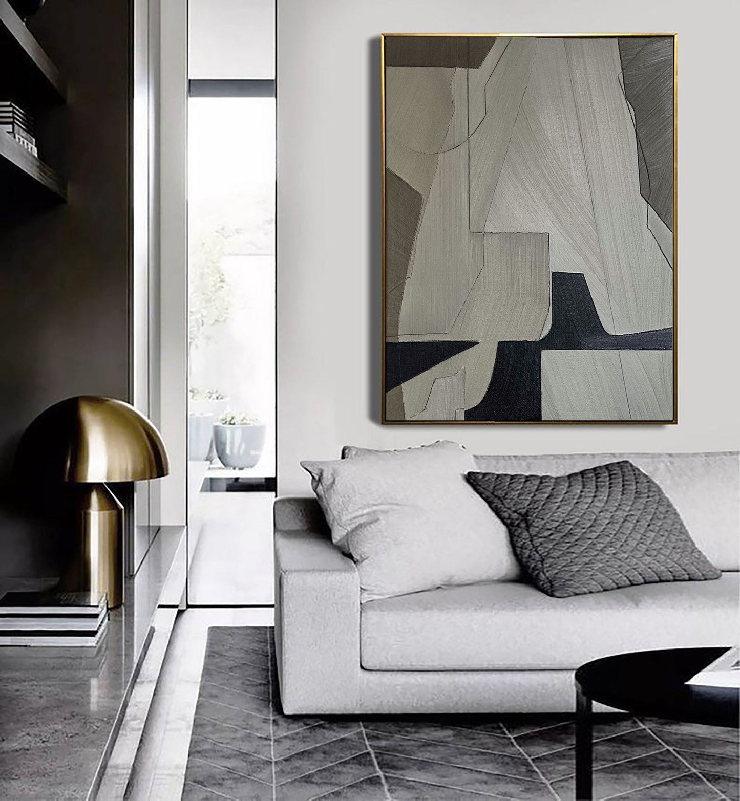 Elegant Grey Abstract Oil Painting for Modern Minimalist Home Decor