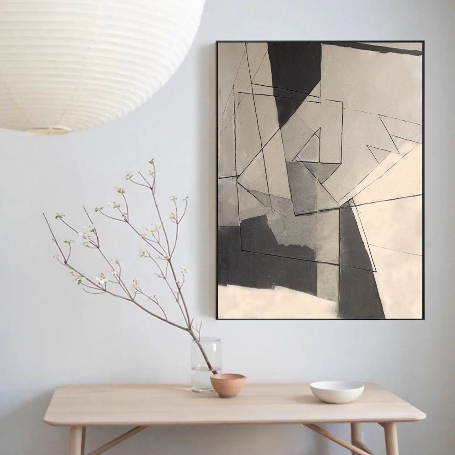 Modern Grey Abstract Oil Painting for Minimalist Home Decor