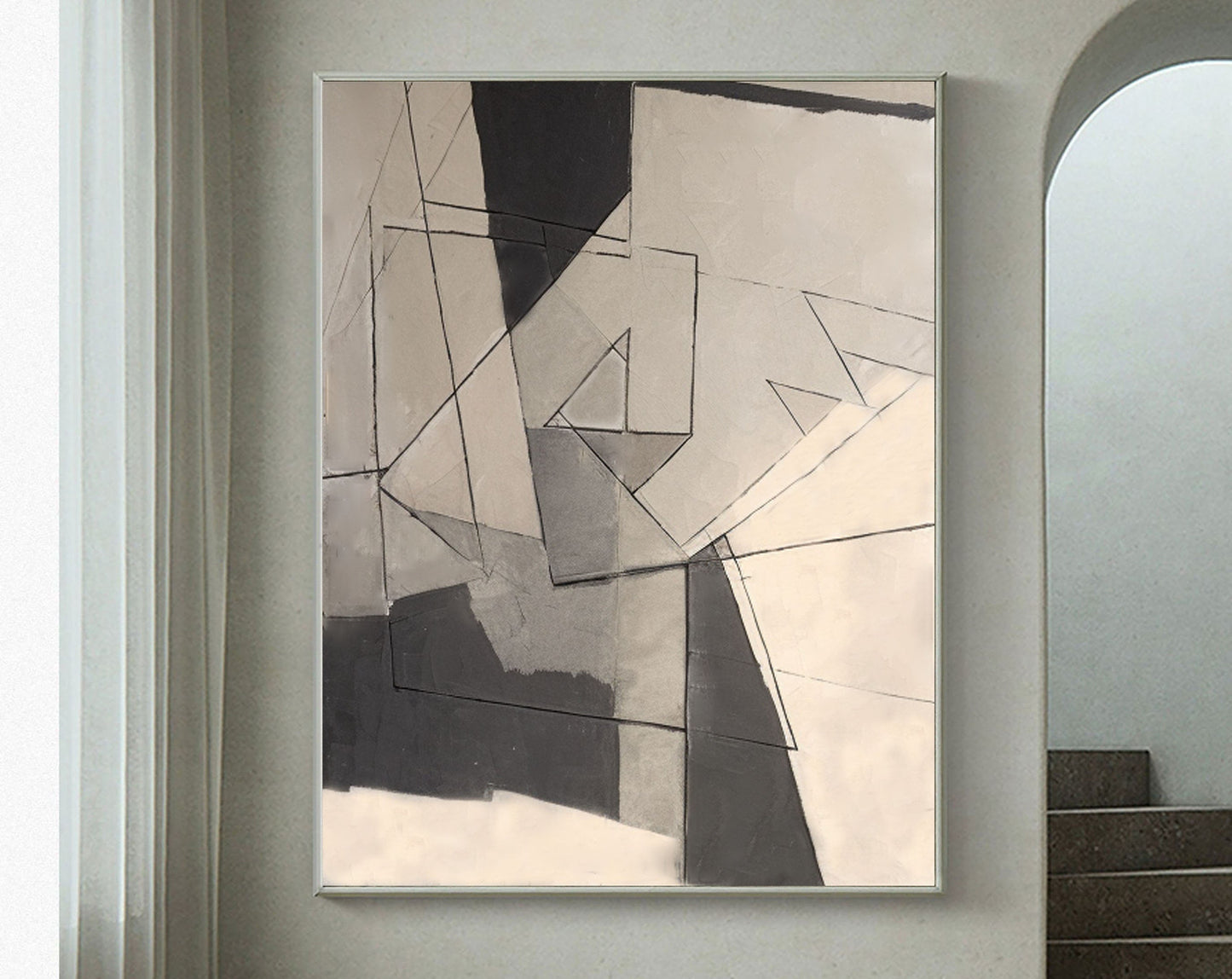Modern Grey Abstract Oil Painting for Minimalist Home Decor