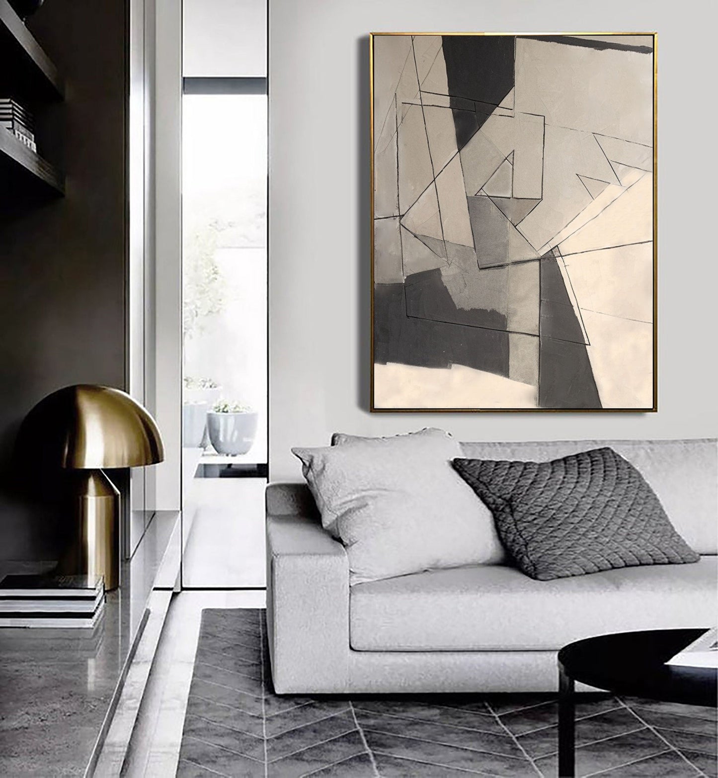 Modern Grey Abstract Oil Painting for Minimalist Home Decor
