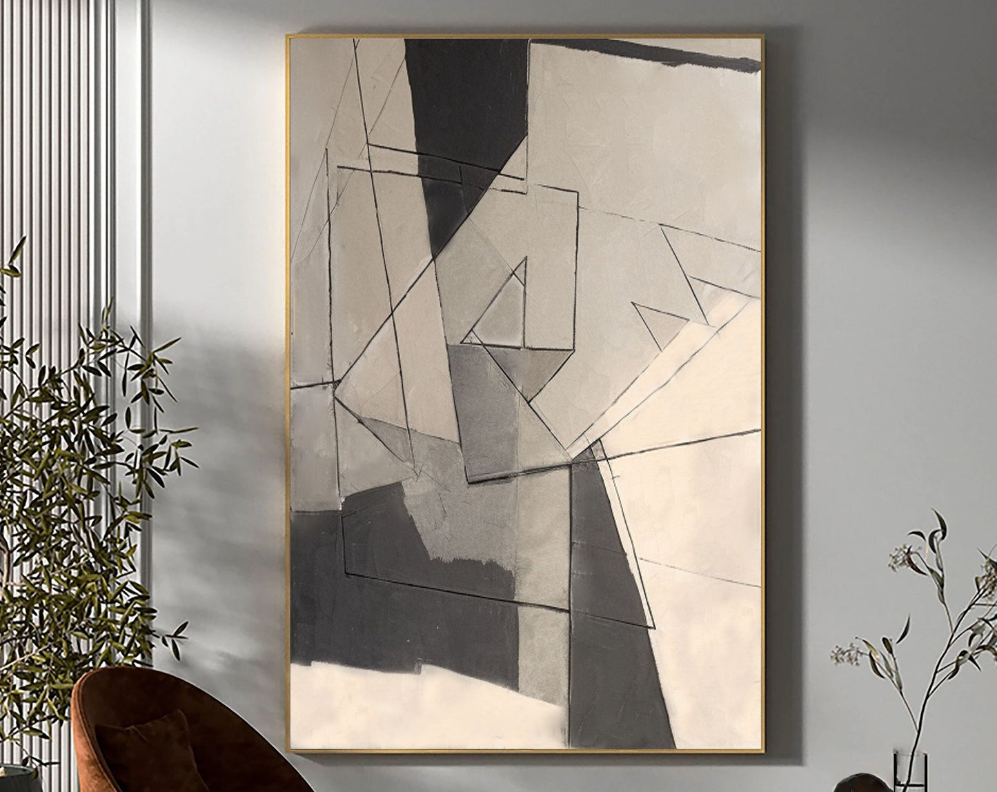 Modern Grey Abstract Oil Painting for Minimalist Home Decor