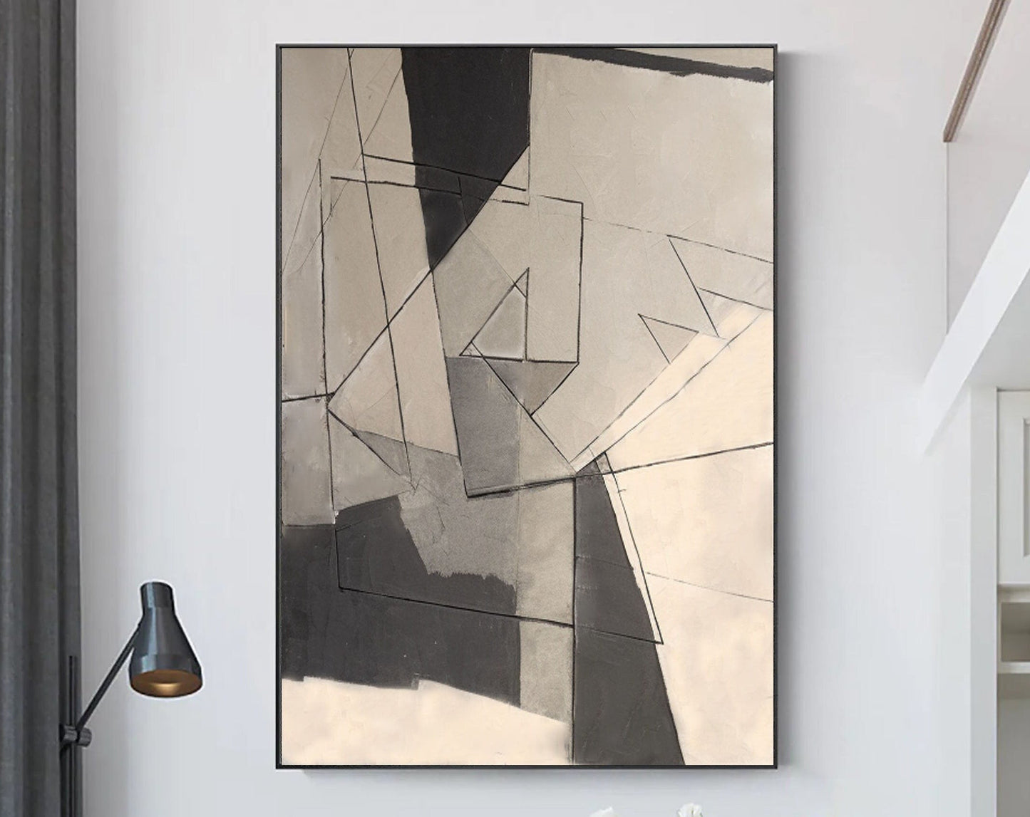 Modern Grey Abstract Oil Painting for Minimalist Home Decor