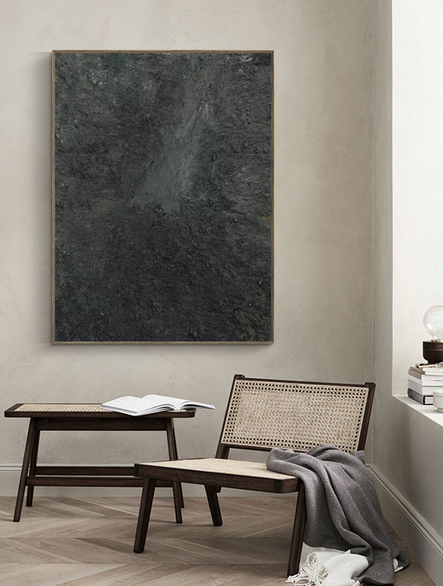 Contemporary Black and White Abstract Oil Painting for Modern Home Decor