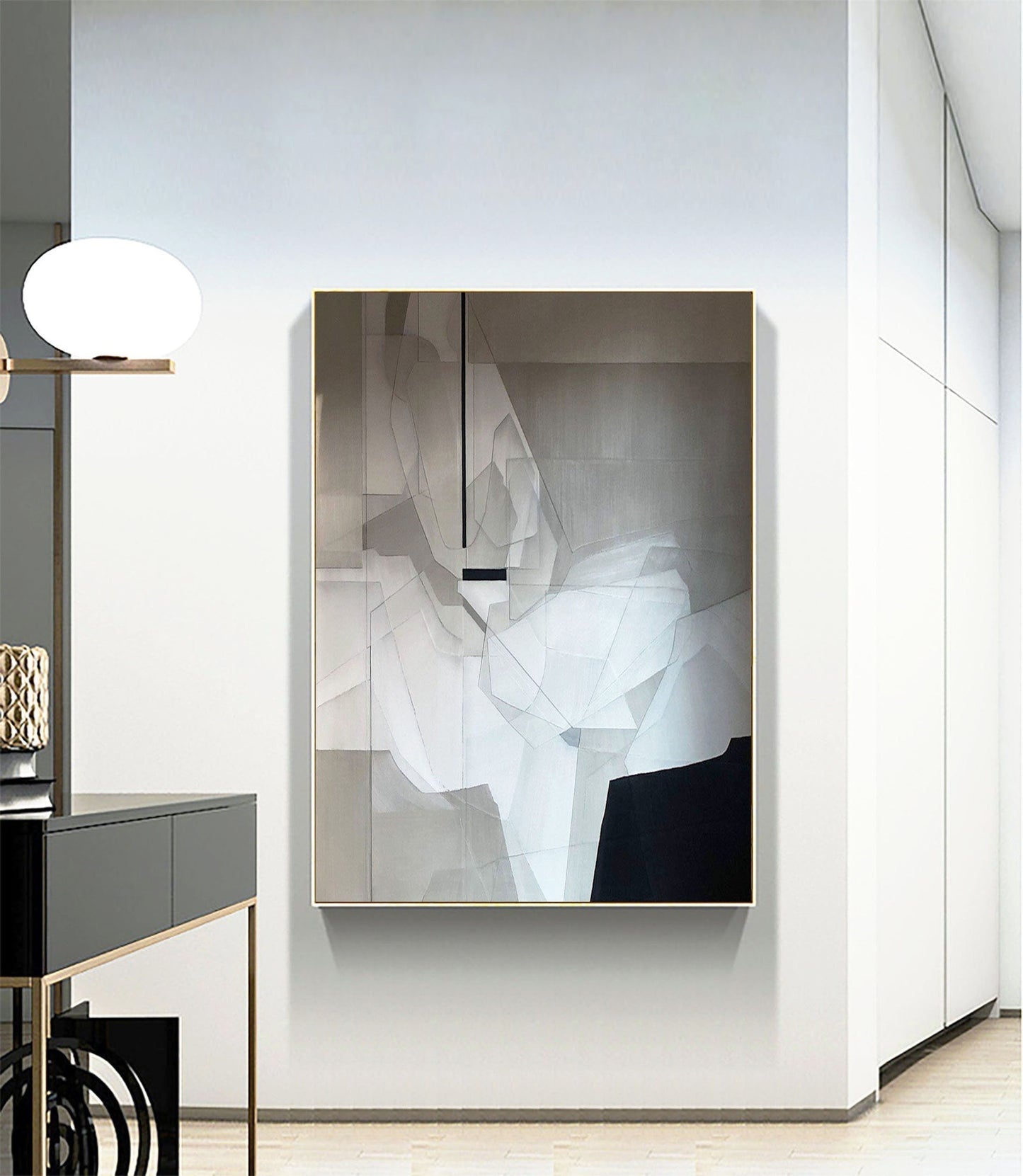 Contemporary Grey Abstract Oil Painting for Modern Home Decor