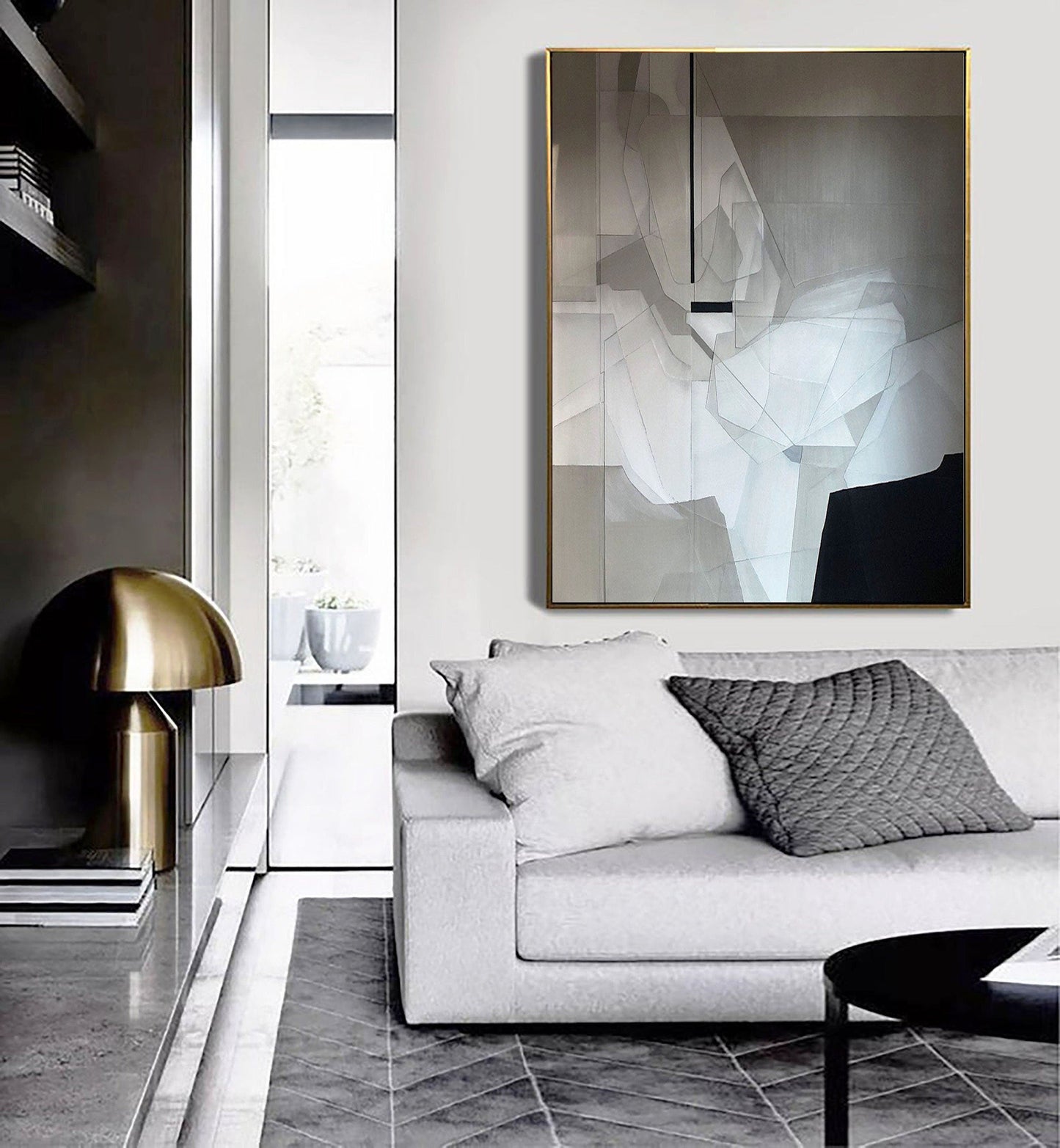 Contemporary Grey Abstract Oil Painting for Modern Home Decor