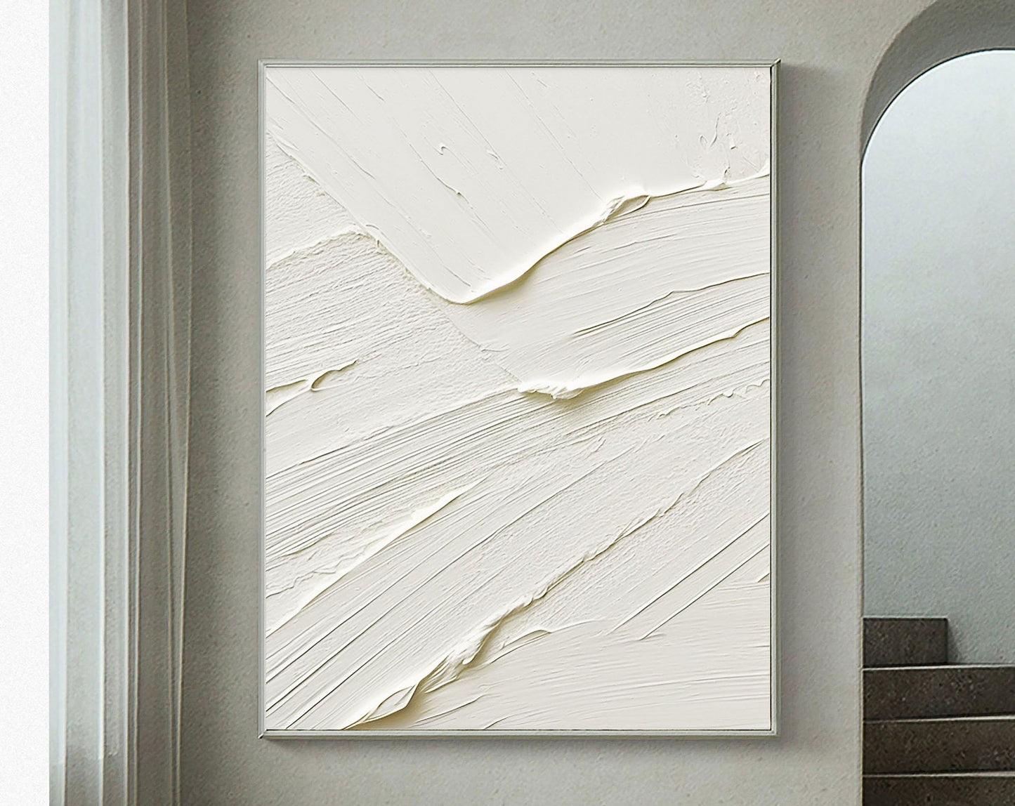 Elegant White Abstract Oil Painting for Modern Home Decor and Minimalist Aesthetics