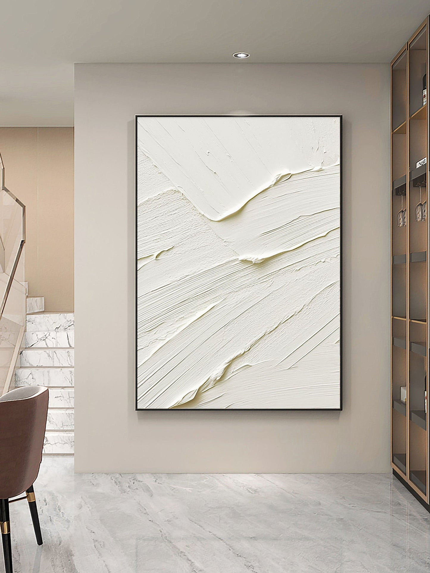 Elegant White Abstract Oil Painting for Modern Home Decor and Minimalist Aesthetics