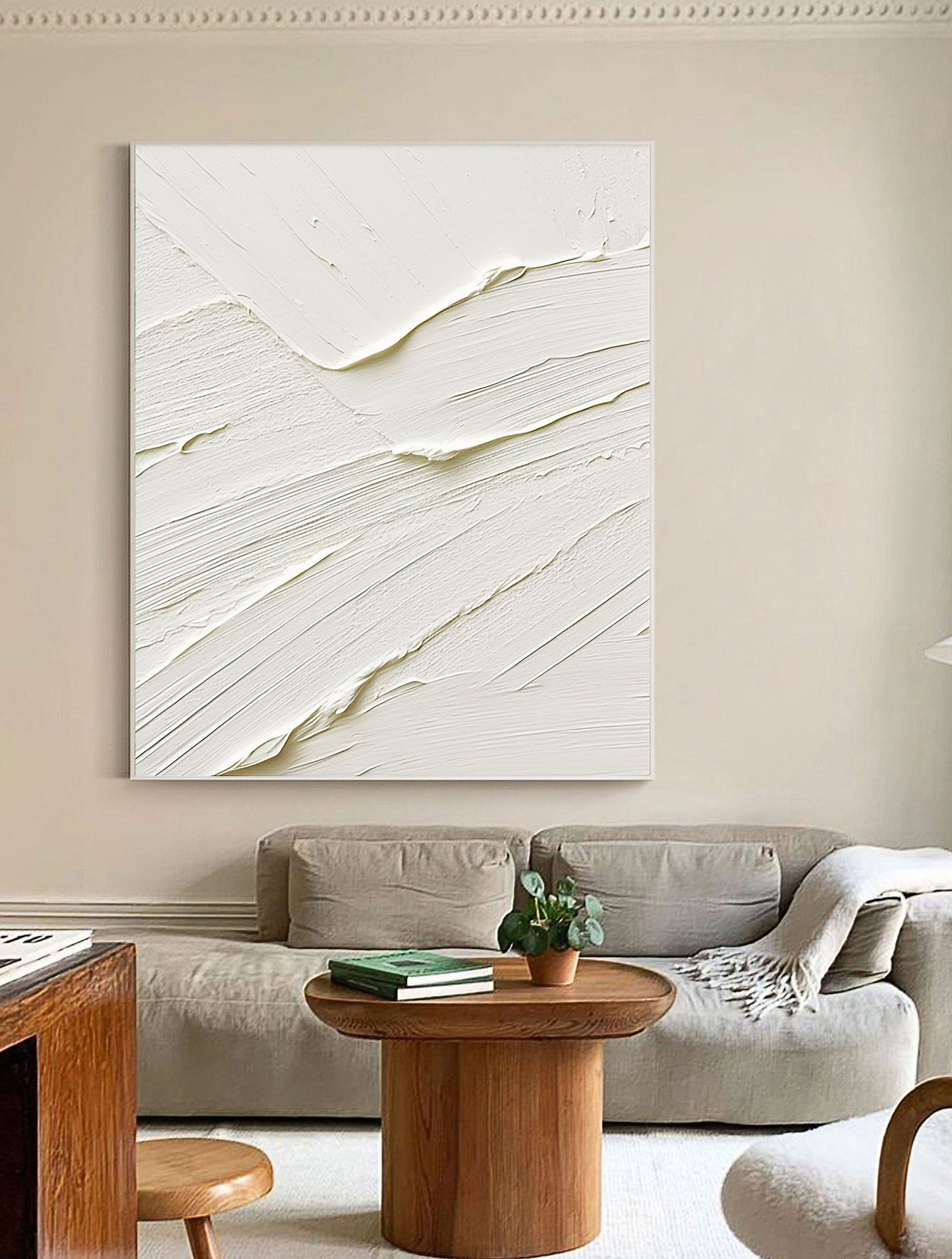 Elegant White Abstract Oil Painting for Modern Home Decor and Minimalist Aesthetics