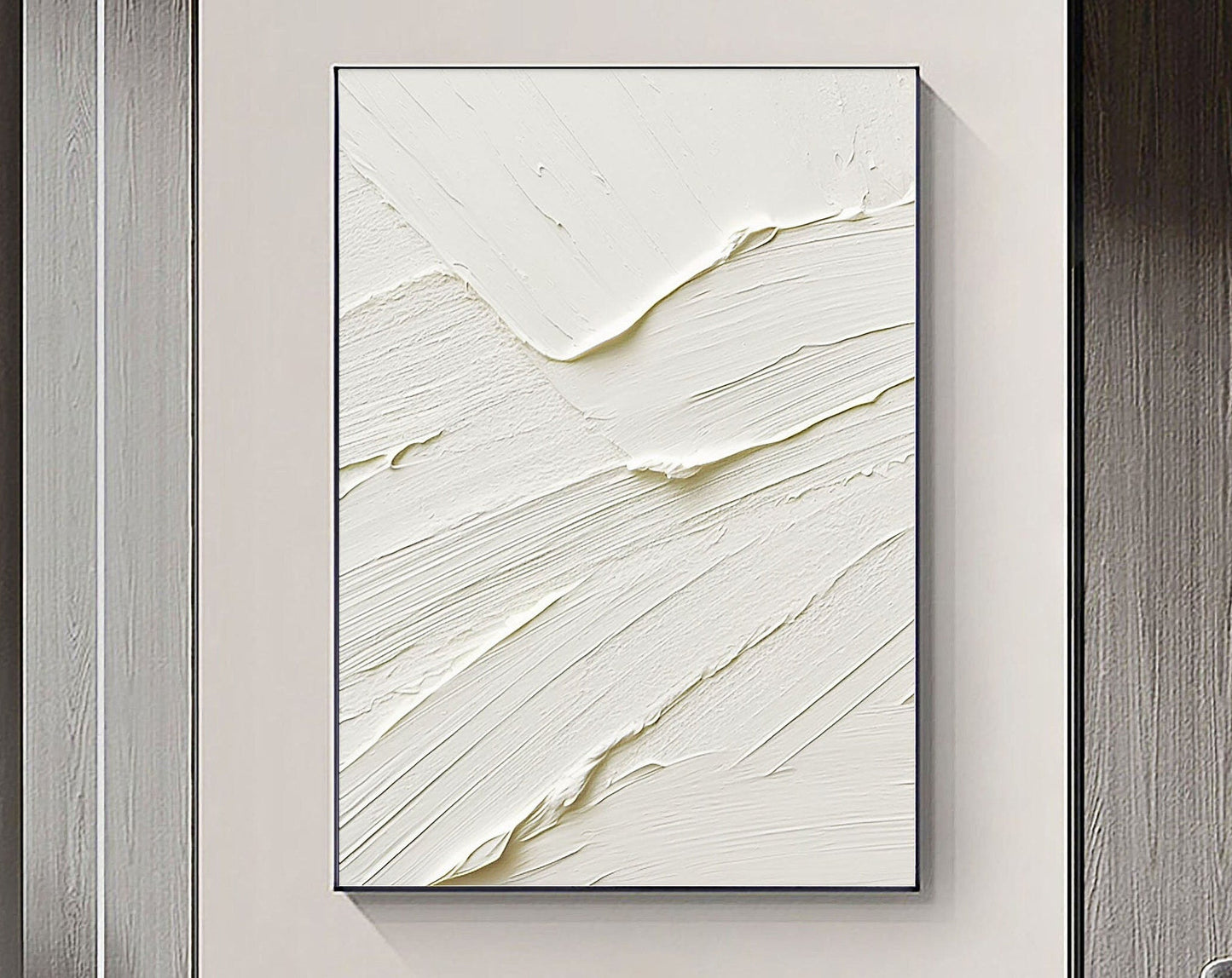 Elegant White Abstract Oil Painting for Modern Home Decor and Minimalist Aesthetics