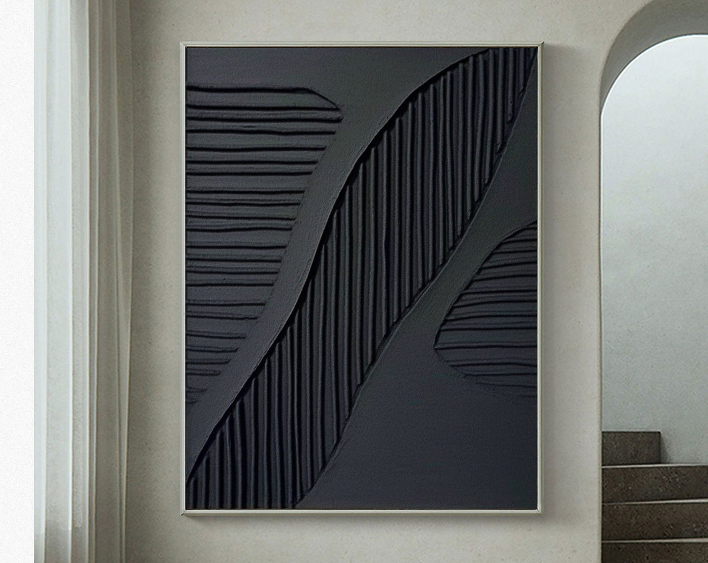 Contemporary Black and White Textured Abstract Oil Painting for Modern Decor