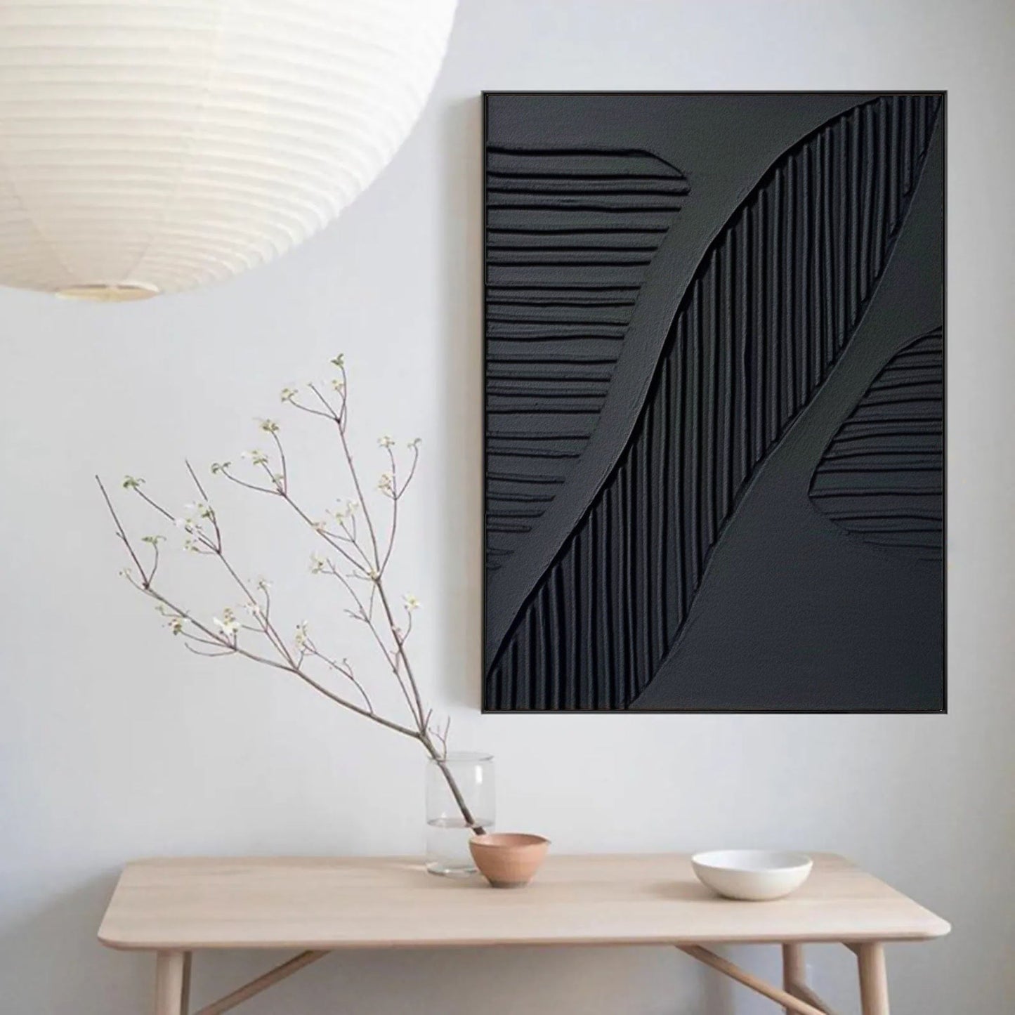 Contemporary Black and White Textured Abstract Oil Painting for Modern Decor