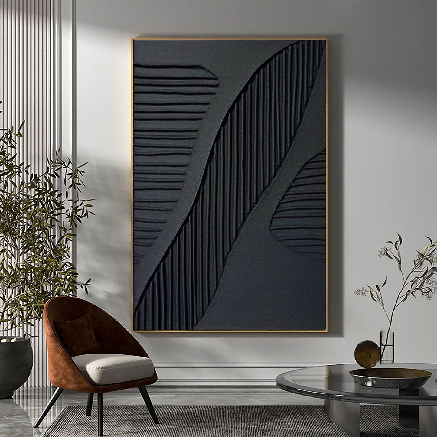 Contemporary Black and White Textured Abstract Oil Painting for Modern Decor