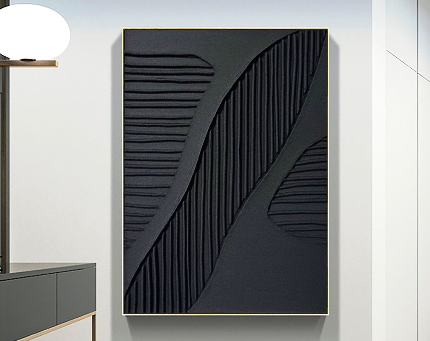 Contemporary Black and White Textured Abstract Oil Painting for Modern Decor