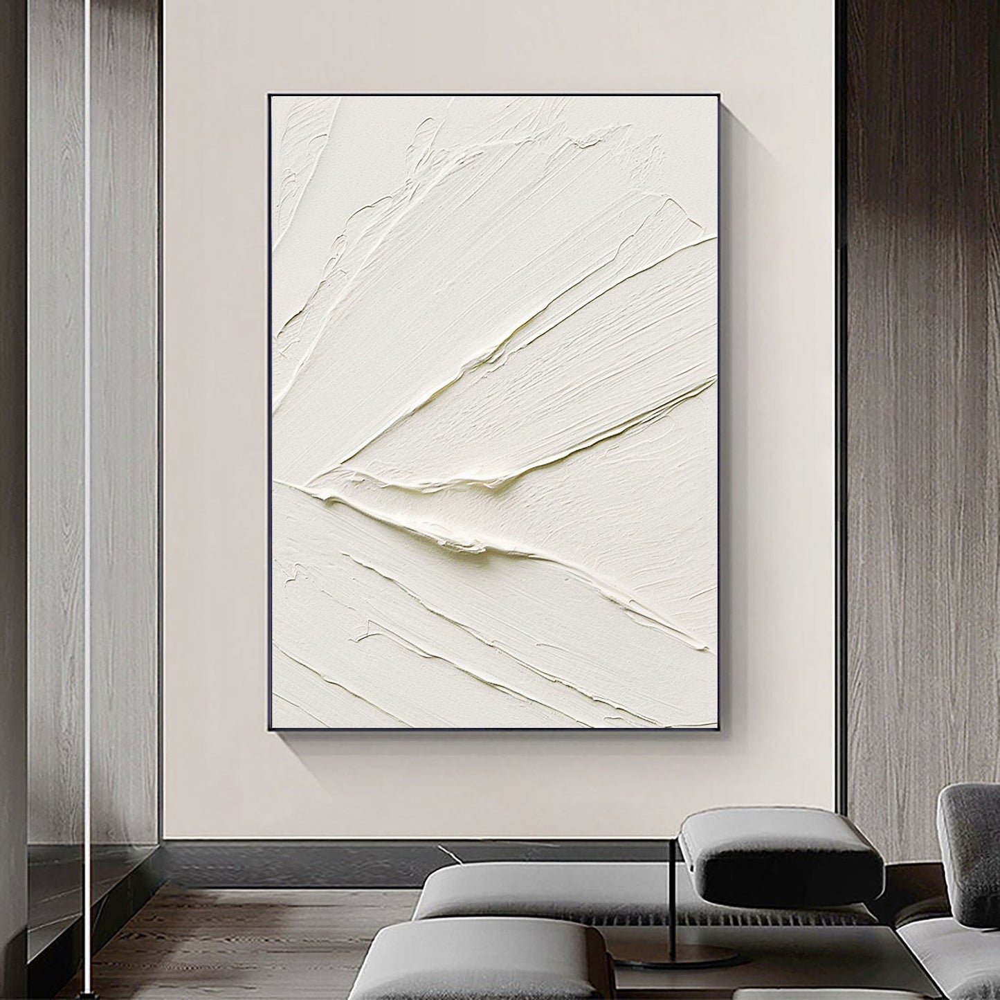 Elegant White Minimalist Oil Painting for Modern Home Décor and Interior Design
