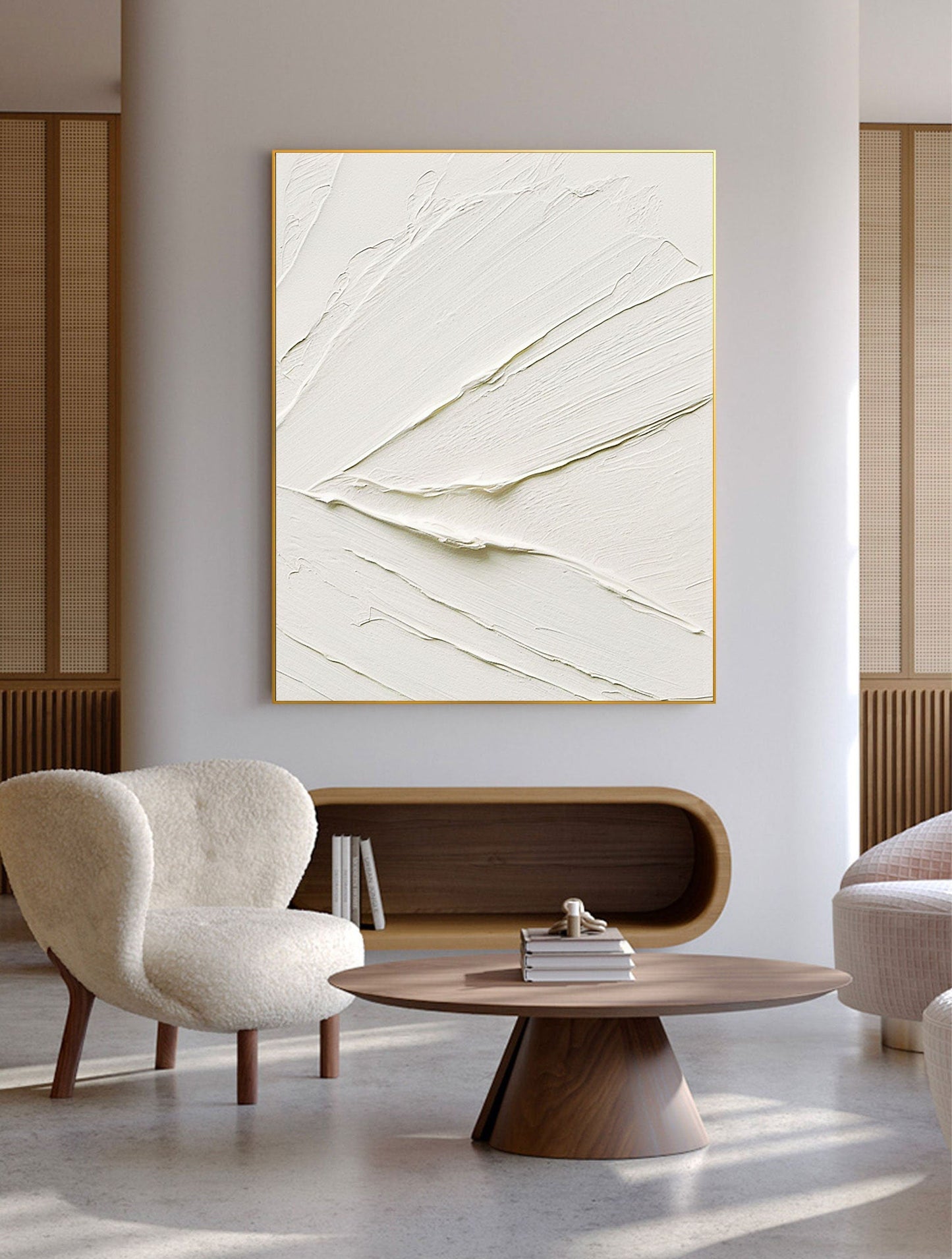 Elegant White Minimalist Oil Painting for Modern Home Décor and Interior Design