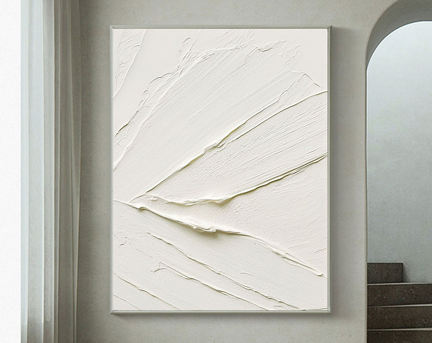 Elegant White Minimalist Oil Painting for Modern Home Décor and Interior Design