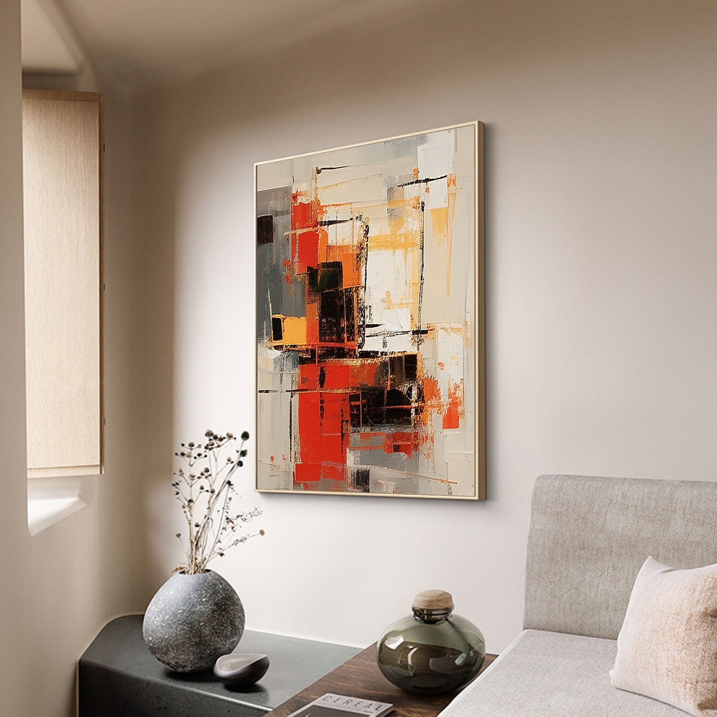 Chic Beige and Brown Abstract Oil Painting for Modern Home Décor