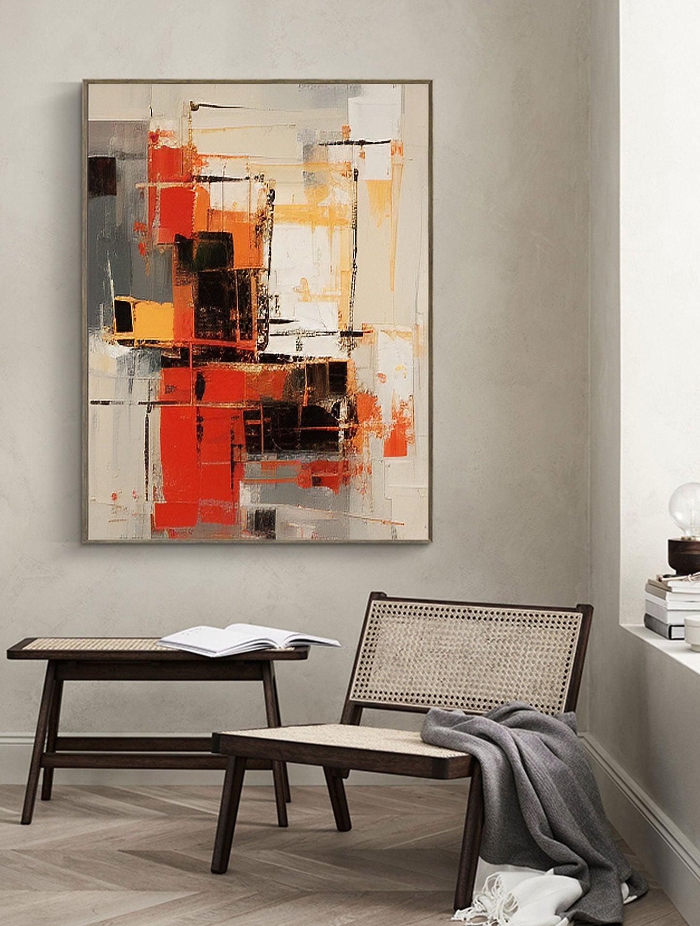 Chic Beige and Brown Abstract Oil Painting for Modern Home Décor