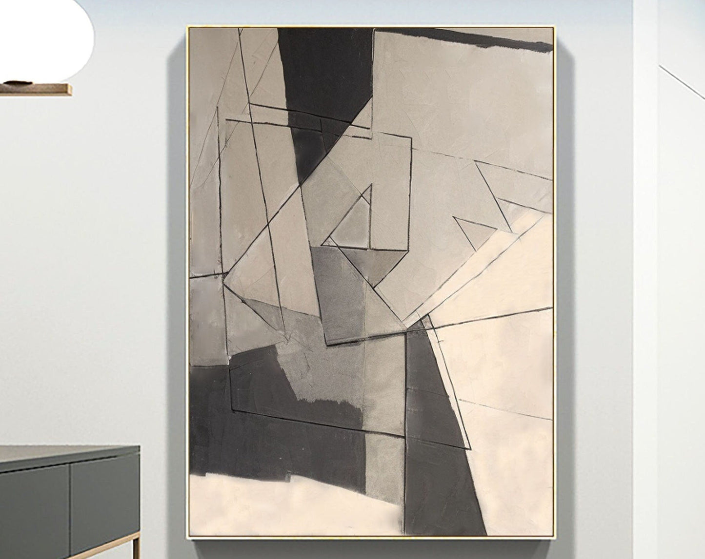 Modern Grey Abstract Oil Painting for Minimalist Home Decor