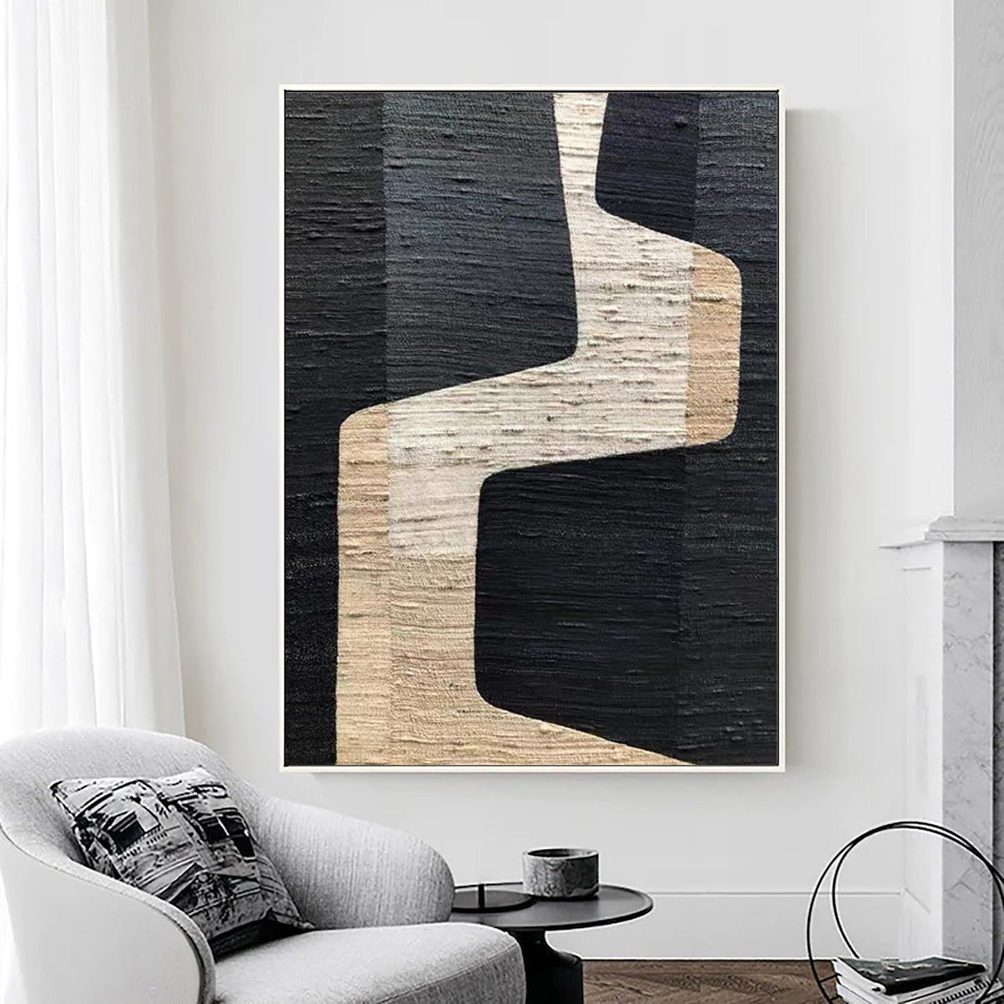 Contemporary Beige and Brown Abstract Oil Painting for Modern Home Decor