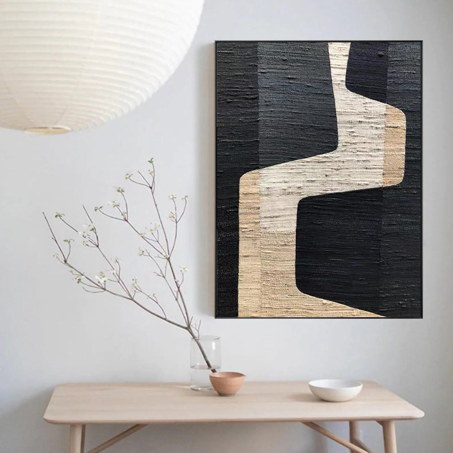 Contemporary Beige and Brown Abstract Oil Painting for Modern Home Decor