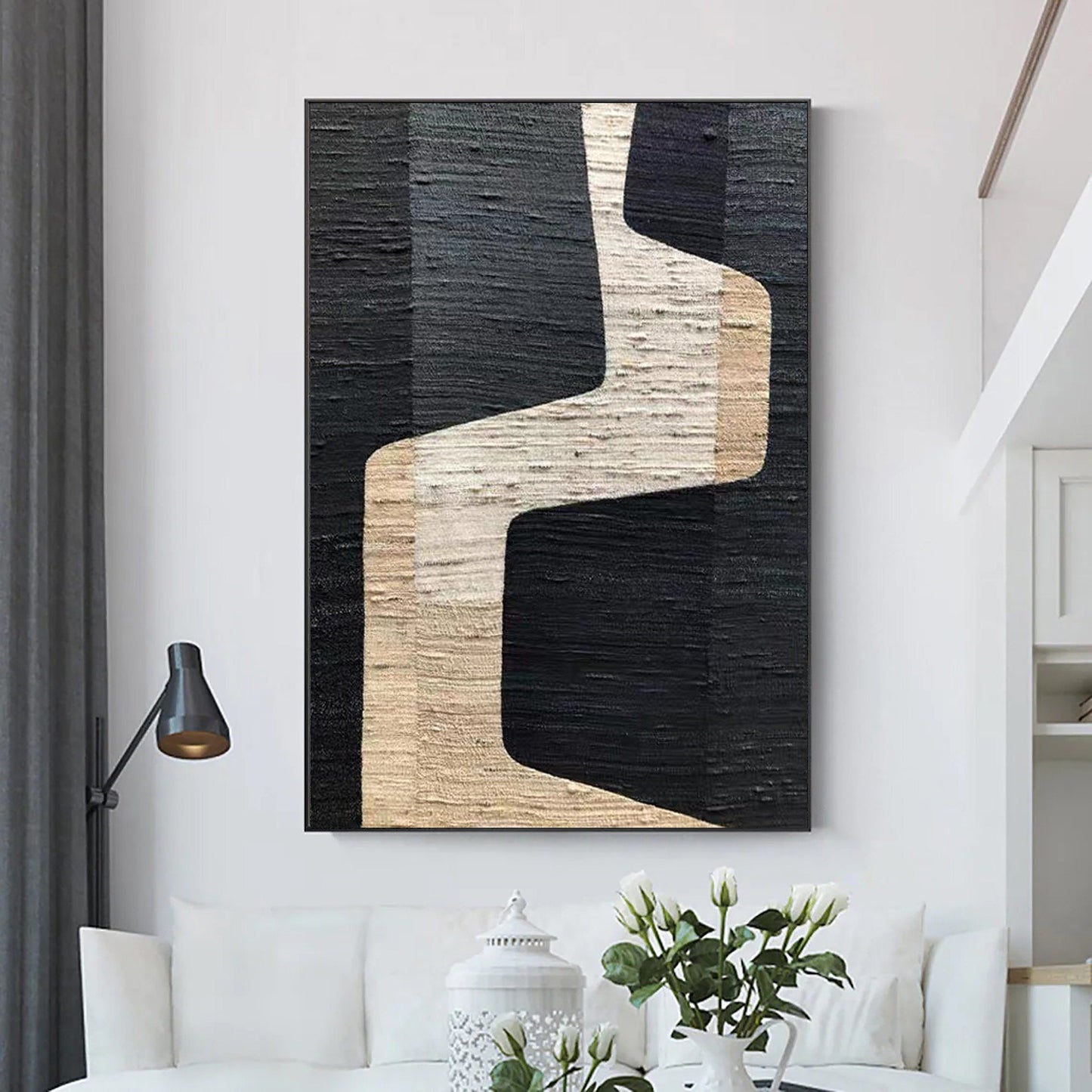 Contemporary Beige and Brown Abstract Oil Painting for Modern Home Decor