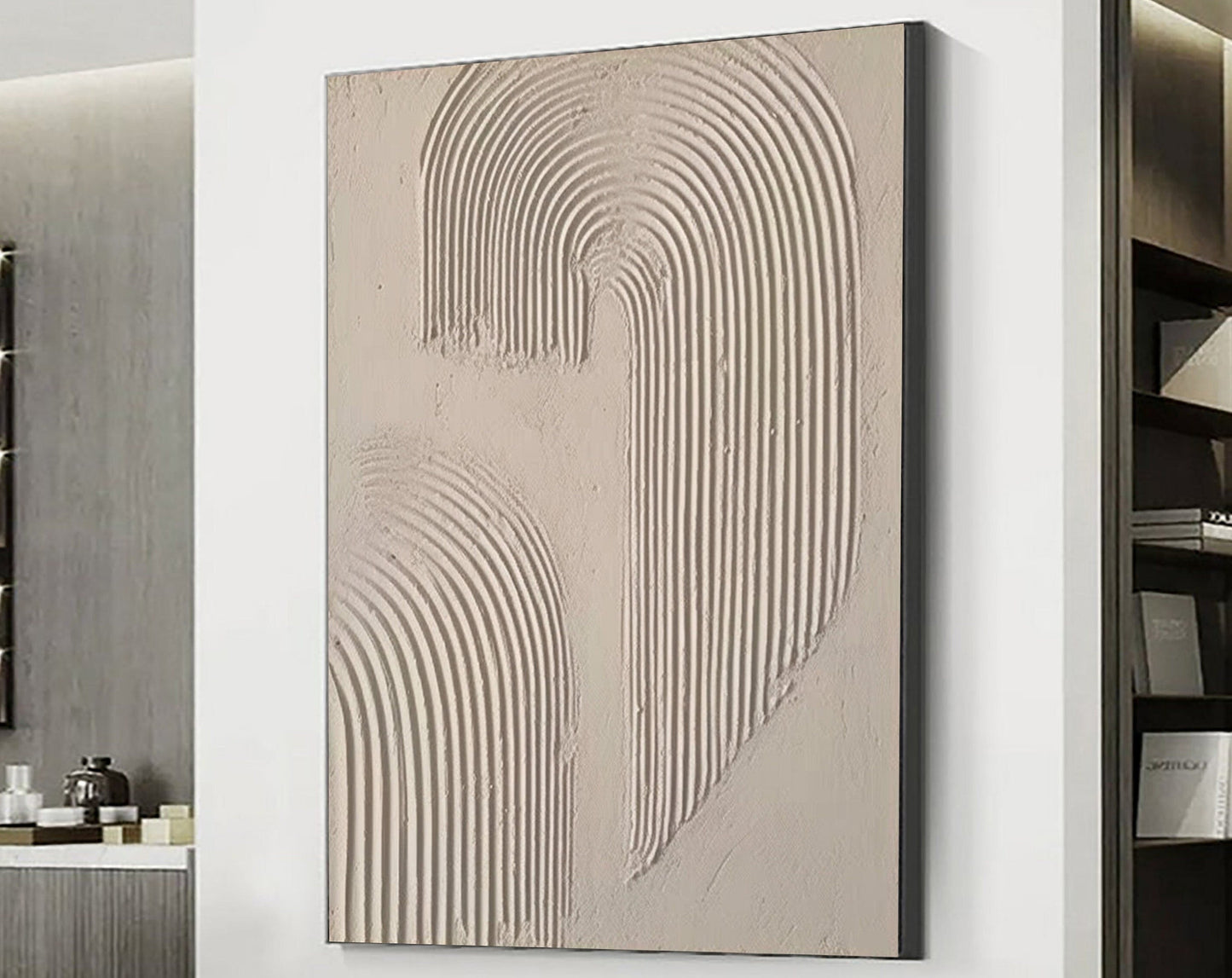 Beige and Brown Modern Abstract Oil Painting for Elegant Home Decor