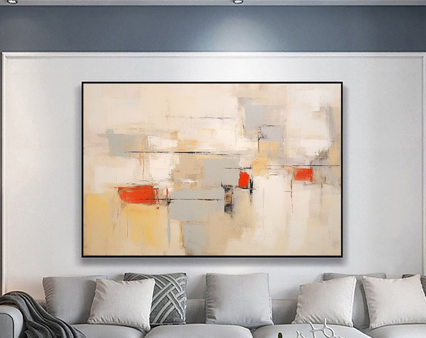 Contemporary Beige and Brown Abstract Oil Painting with Warm Accents