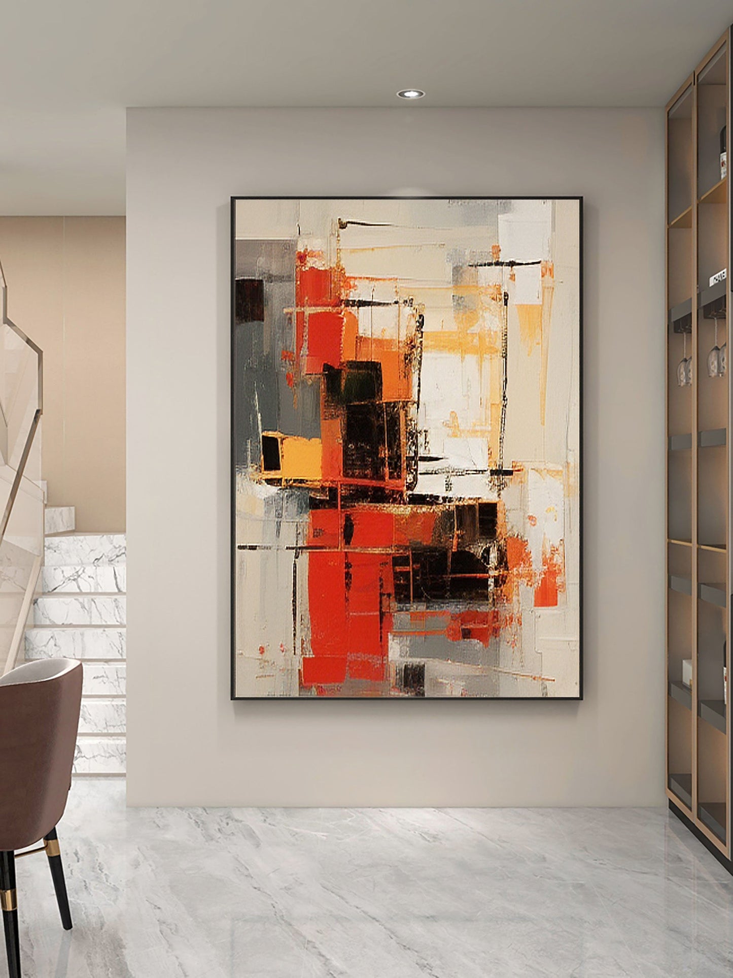 Chic Beige and Brown Abstract Oil Painting for Modern Home Décor